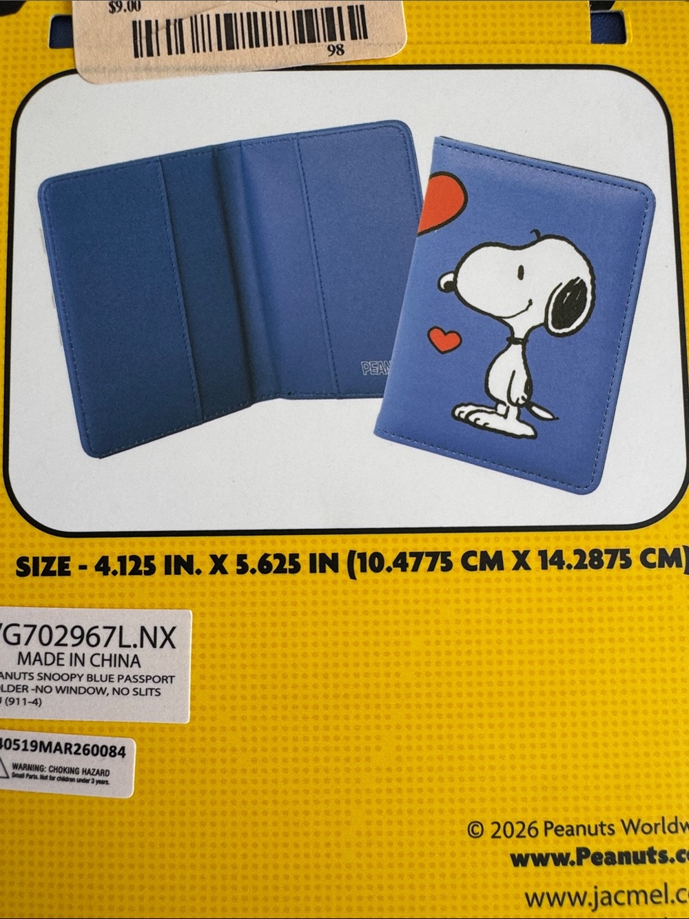 Peanuts Snoopy Blue Passport Holder with Red Heart Accents - Picture 8 of 11